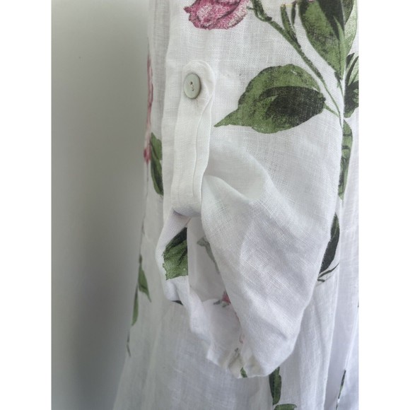 VANSA White Linen Floral Relaxed Langenlook Dress Made in Italy Petite Small - Picture 11 of 16